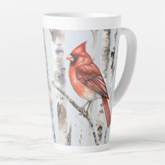 Cardinal with Birches (matching journal available) カフェラテマグ (右アングル)