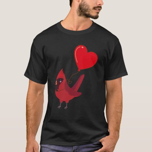 Cardinal With Heart Balloon Valentines Day Love Bo Tシャツ (正面)