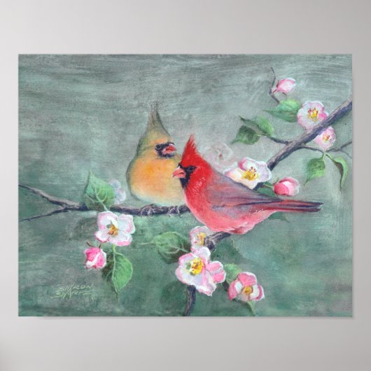 CARDINALS & APPLE BLOSSOMS by SHARON SHARPE ポスター (正面)