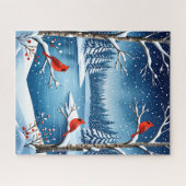 Cardinals by a Snowy Lake Winter Scene ジグソーパズル (横)