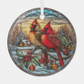 Cardinals on Snowy Branch with Holly ガラスオーナメント (正面)