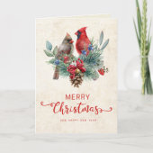 Cardinals Pinecone Jingle Bells Christmas New Year シーズンカード (正面)