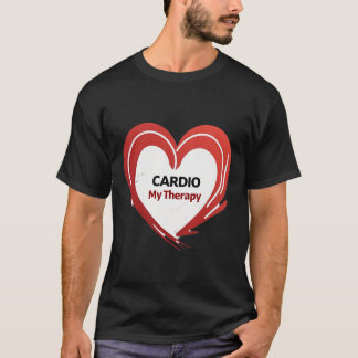 Cardio My Therapy | Bold Red Heart Fitness Tシャツ