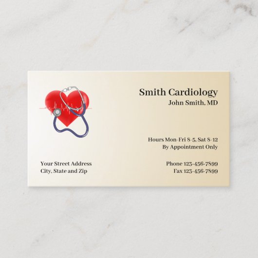 Cardiologist Cardiology Stethoscope Business Card 名刺 (正面)