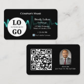 Cardiology Business Card Custom Logo Modern Black 名刺 (正面/裏面)