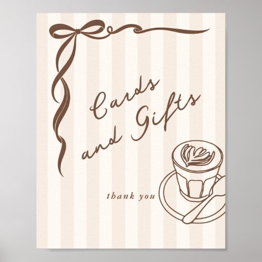 Cards and gifts Bebe Cafe Brown Bow Handdrawn ポスター (正面)