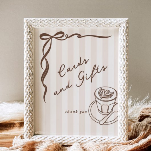 Cards and gifts Bebe Cafe Brown Bow Handdrawn ポスター