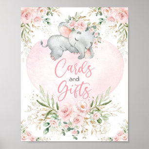 Cards and Gifts Blush Floral Elephant Baby Shower  ポスター