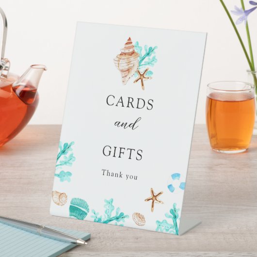 Cards and Gifts Coastal Seashell Beach Wedding 台座サイン (インサイチュ)