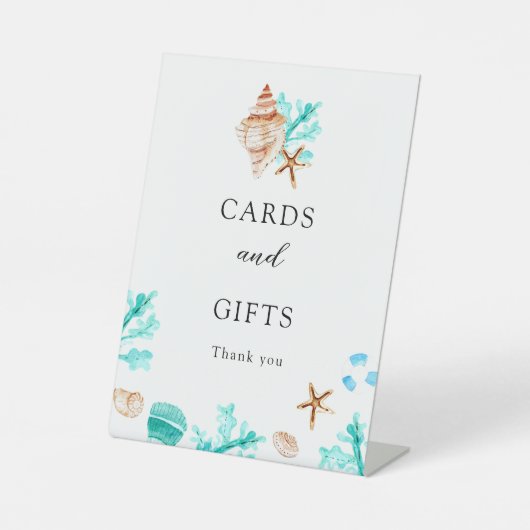 Cards and Gifts Coastal Seashell Beach Wedding 台座サイン (正面)