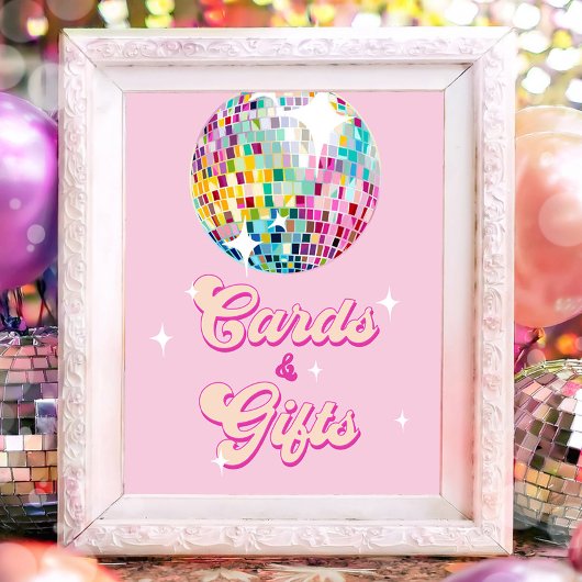 Cards and Gifts Disco Ball Retro Groovy Birthday ポスター