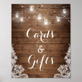 Cards and Gifts | Rustic Wood String Lights ポスター (正面)