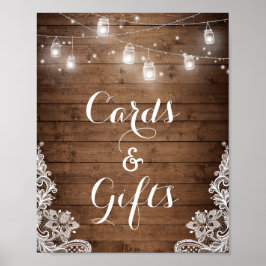 Cards and Gifts | Rustic Wood String Lights ポスター