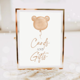 Cards and Gifts Teddy Bear Balloon Boho Birthday  ポスター