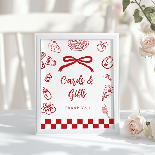 Cards and gifts Whimsical Bow Pizza Baby Shower ポスター