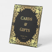 Cards & Gifts Black & Gold Wedding Elegant Vintage 台座サイン (正面)