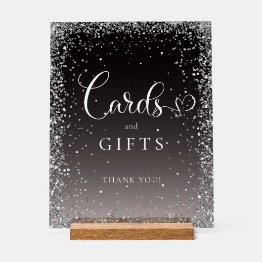 CARDS & GIFTS Black Silver Glitter Bridal Shower  アクリルサイン (正面)