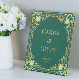 Cards Gifts Emerald Green Faux Gold Wedding Ornate 台座サイン