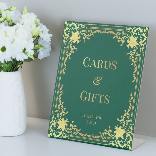 Cards Gifts Emerald Green Faux Gold Wedding Ornate 台座サイン
