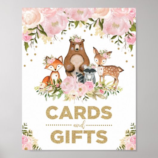 Cards & Gifts Pink Woodland Baby Shower Decoration ポスター (正面)