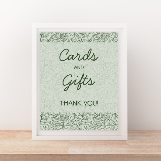 Cards & Gifts Sage Green Floral Handwritten Font ポスター