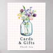 Cards & Gifts Sign Rustic Wildlflower Mason Jar ポスター (正面)