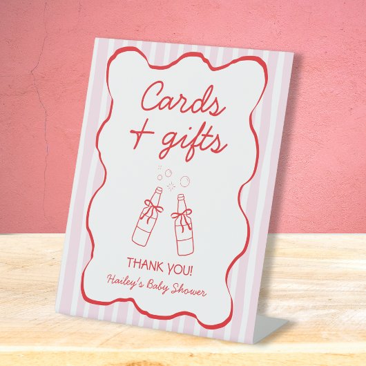 Cards & Gifts Soda Bottle Pink & Red Baby Shower 台座サイン