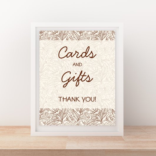 Cards & Gifts Warm Brown Floral Handwritten Font ポスター