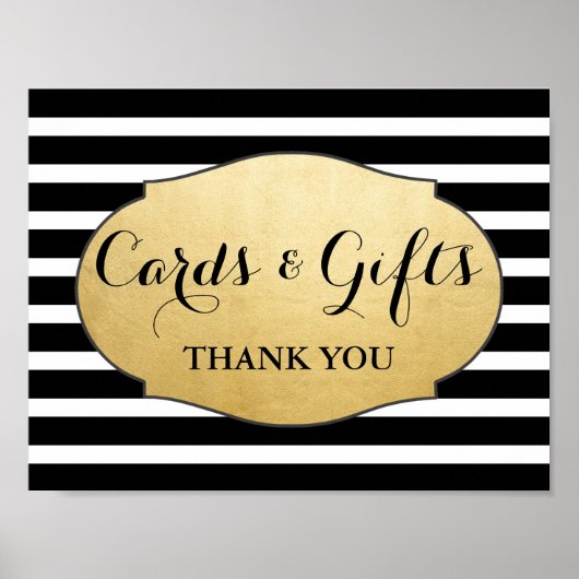 Cards Gifts Wedding Sign Faux Gold Foil Stripes ポスター (正面)