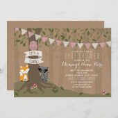 Cardstock インスパイア Woodland Baby Shaward – 少女 招待状 (正面/裏面)