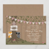 Cardstock インスパイア Woodland Baby Shaward – 少女 招待状 (正面/裏面)