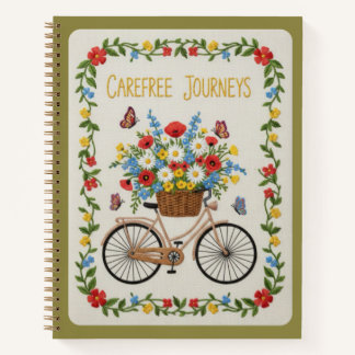 Carefree Journeys Embroidered Vintage Bicycle  ノートブック