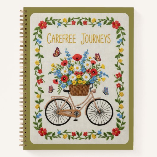 Carefree Journeys Embroidered Vintage Bicycle  ノートブック (正面)