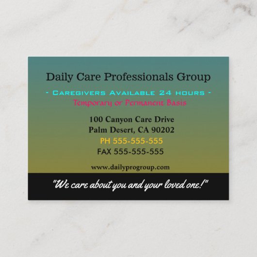 Caregiver Cutie Here to Help  名刺 (裏面)