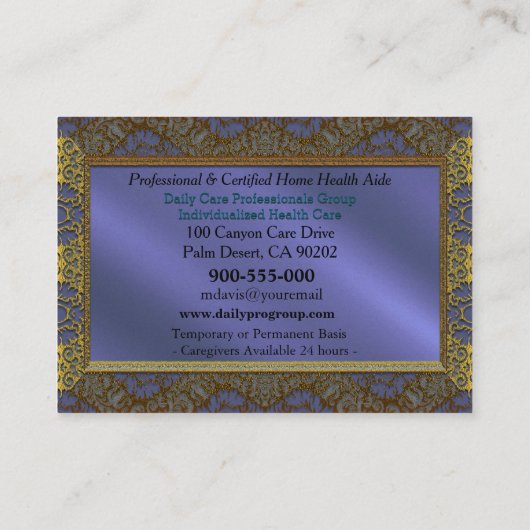 Caregiver Service Elegant Impression Professional 名刺 (裏面)