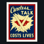 Careless Talk ~ Vintage World War 2 ポスター<br><div class="desc">Careless Talk ~ Vintage World War 2 Poster. Wonderful vintage World War 2 poster suggesting careless communication may be harmful to the war effort, showing lips with tape over them. Caption reads: Careless talk costs lives. Great gift idea for the collector. This vintage poster has been beautifully enhanced and restored...</div>
