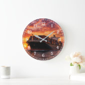 Cargo Ship Wall Clock — Industrial Maritime Design ラージ壁時計 (ホーム)