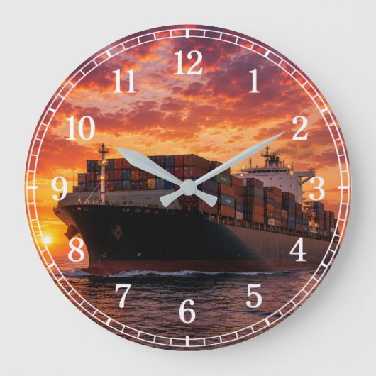 Cargo Ship Wall Clock — Industrial Maritime Design ラージ壁時計 (正面)