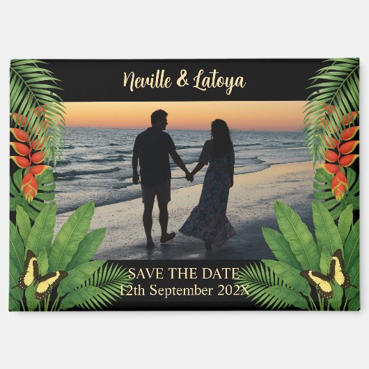 Caribbean Beach Wedding Tropical Save the Date マグネット (正面)