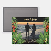 Caribbean Beach Wedding Tropical Save the Date マグネット (正面/裏面)