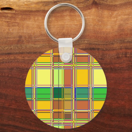 Caribbean Colorful Fabric Madras Tartan キーホルダー (正面)