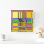 Caribbean Colorful Fabric Madras Tartan スクエア壁時計 (ホーム)