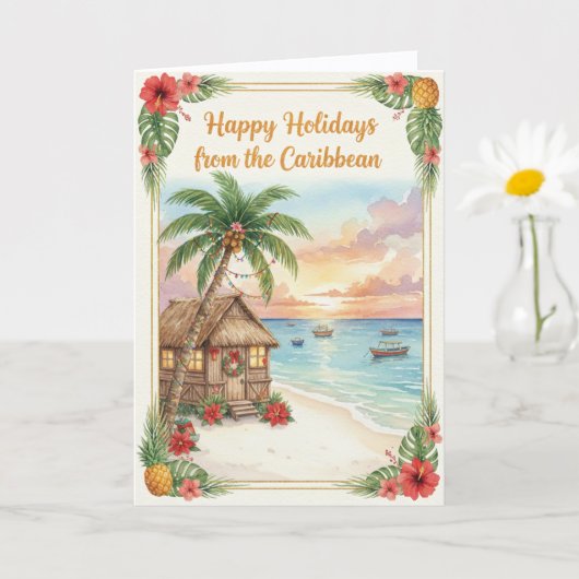 'Caribbean Holidays' Folded Greeting Card カード (小さな植物)