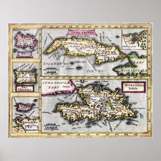 Caribbean Islands - 17th Century Map ポスター (正面)