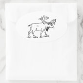 Caribou – トナカイのロゴ(ラインアート) 楕円形シール (バッグ)