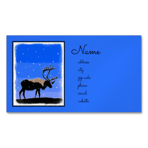 Caribou in Winter -オリジナルワイルドライフアート マグネット名刺