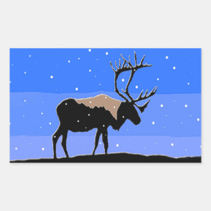 Caribou in Winter -オリジナルワイルドライフアート 長方形シール