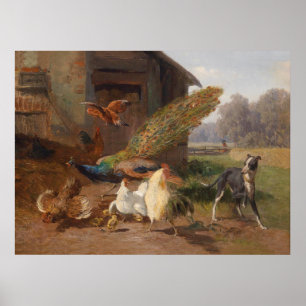 Carl Jutz Vintage The dog in the Poultry Yard ポスター
