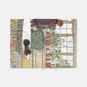 Carl Larsson – 窓枠の花 フリースブランケット (正面(横))