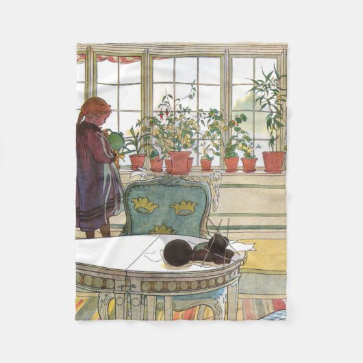 Carl Larsson – 窓枠の花 フリースブランケット (正面)
